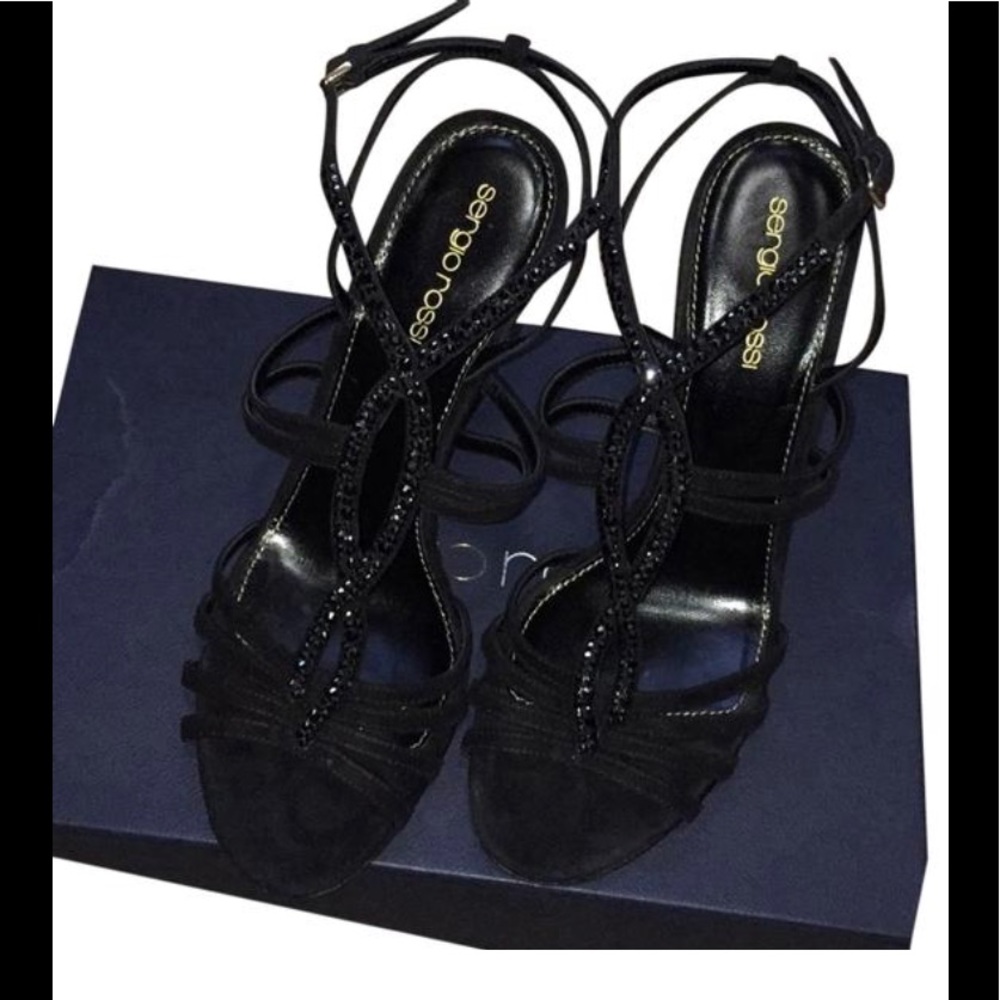 NIB suede Sergio Rossi Swarovski crystal heels